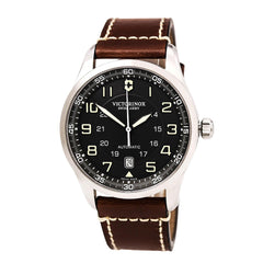 Swiss Army 241507 Men's AirBoss Black Dial Brown Leather Strap Mechanical Automatic Watch