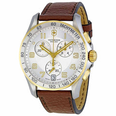 Swiss Army 241510 Men's Classic Silver Dial Brown Leather Strap Chronograph Watch