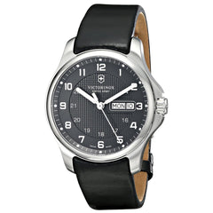 Swiss Army 241549 Men's Officer's Day Date Black Dial Black Leather Strap Watch