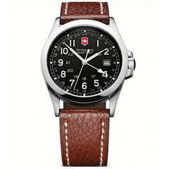Swiss Army 24798 Men's Infantry 2nd Time Zone Black Dial Brown Leather Strap Watch