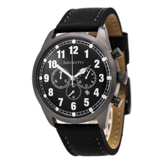Szanto 2001 Men's 2000 Series Chronograph Gunmetal IP Steel Black Leather