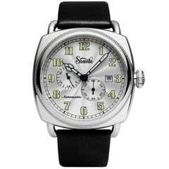 Szanto Men's Watch - Officer Coin Cushion Silver Tone Dial Black Strap | SZ 6202E