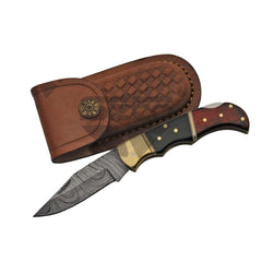 SZCO Folding Knife - Clip Point Blade Open Wood and Buffalo Horn Handle | DM-1214