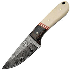 SZCO Knife - White Smooth Bone Handle Damascus Steel Blade Full Tang | SZDM-1088