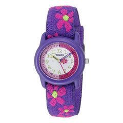 Timex Kids Strap Watch - Pink Floral & Purple Elastic Fabric | T89022XY