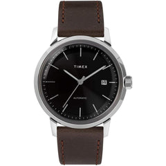 Timex Men's Automatic Watch - Marlin Black Dial Brown Leather Strap | TW2T23000ZV