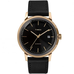 Timex Men's Automatic Watch - Marlin Black Dial Leather Strap | TW2T22800ZV