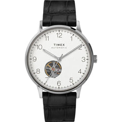Timex Men's Automatic Watch - Waterbury White Dial Leather Strap | TW2U11500ZV