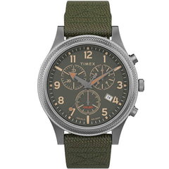 Timex Men's Chronograph Watch - Allied Green Dial Grey Fabric Strap | TW2T75800VQ