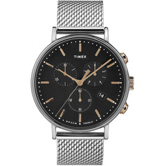 Timex Men's Chronograph Watch - Fairfield Black Dial Silver Bracelet | TW2T11400