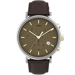 Timex Men's Chronograph Watch - Fairfield Tan Dial Brown Strap | TW2T67700VQ