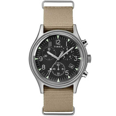 Timex Men's Chronograph Watch - MK1 Black Dial Tan Nylon Strap | TW2T10700