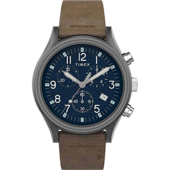 Timex Men's Chronograph Watch - MK1 Blue Dial Brown Strap | TW2T68000VQ