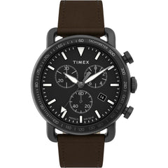 Timex Men's Chronograph Watch - Port Black Dial Leather Strap | TW2U02100VQ