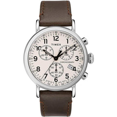 Timex Men's Chronograph Watch - Standard Cream Dial Leather Strap | TW2T21000VQ