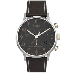 Timex Men's Chronograph Watch - Waterbury Black Dial Leather Strap | TW2T71500VQ