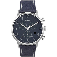 Timex Men's Chronograph Watch - Waterbury Blue Dial Leather Strap | TW2T71300VQ