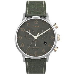 Timex Men's Chronograph Watch - Waterbury Green Dial Leather Strap | TW2T71400VQ
