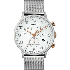 Timex Men's Chronograph Watch - Waterbury White Dial Mesh Bracelet | TW2T36700VQ