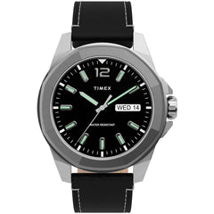 Timex Men's Quartz Watch - Essex Avenue Black Dial Leather Strap | TW2U14900VQ