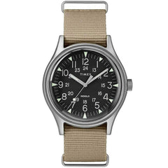 Timex Men's Quartz Watch - MK1 Black Dial Beige Nylon Strap | TW2T10300