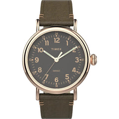 Timex Men's Quartz Watch - Standard Grey Dial Green Leather Strap | TW2U03900VQ