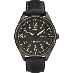 Timex Men's Quartz Watch - Waterbury Black Dial Leather Strap | TW2R89100
