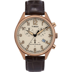Timex Men's Quartz Watch - Waterbury Tan Dial Brown Leather Strap | TW2R88300