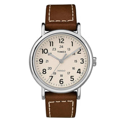 Timex Men's Strap Watch - Weekender Cream Dial Brown Leather | TW2R42400JV