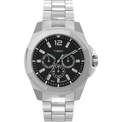 Timex Men's Watch - Essex Avenue Day-Date Black Dial Silver Bracelet | TW2U42600VQ