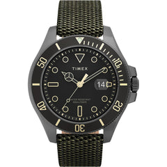Timex Men's Watch - Harborside Coast Quartz Black Dial Green Fabric Strap | TW2U81900
