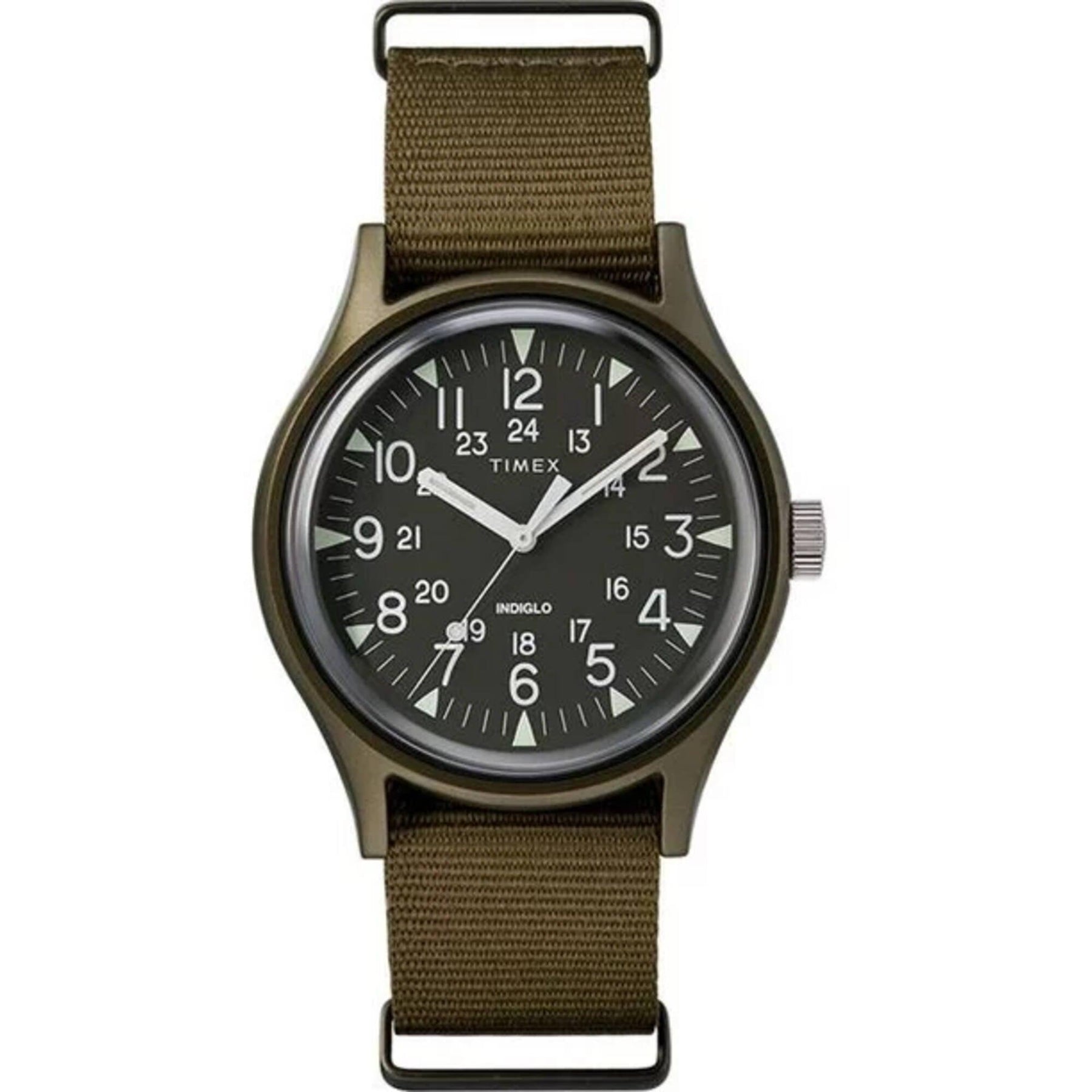 Timex Men's Watch MK1 Indiglo Backlight Black Dial Brown Nylon Strap