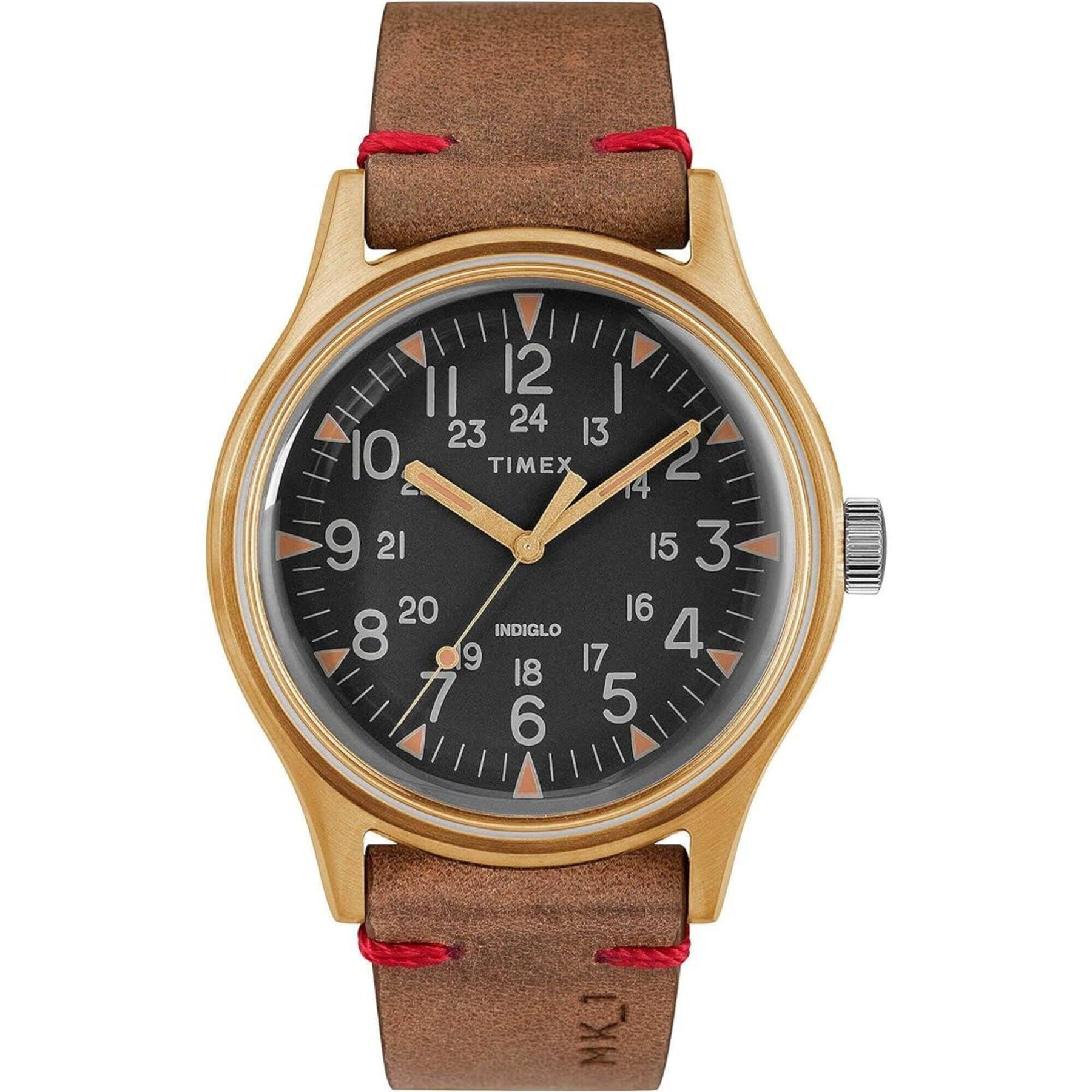 Timex Men's Watch MK1 Quartz Black Dial Brown Genuine Leather Strap