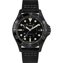 Timex Men's Watch - Navi XL Automatic Date Display Black Leather Strap | TW2U10000ZV