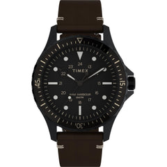 Timex Men's Watch - Navi XL Rotating Bezel Black Dial Leather Strap | TW2V45400VQ