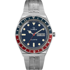 Timex Men's Watch - Q Quartz Blue Dial Silver Stainless Steel Bracelet TW2T80700