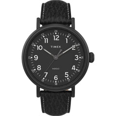 Timex Men's Watch - Standard Black Indiglo Light-Up Dial Leather Strap | TW2T91000