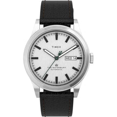 Timex Men's Watch - Waterbury Automatic Silver Tone Dial Leather Strap | TW2U83700ZV