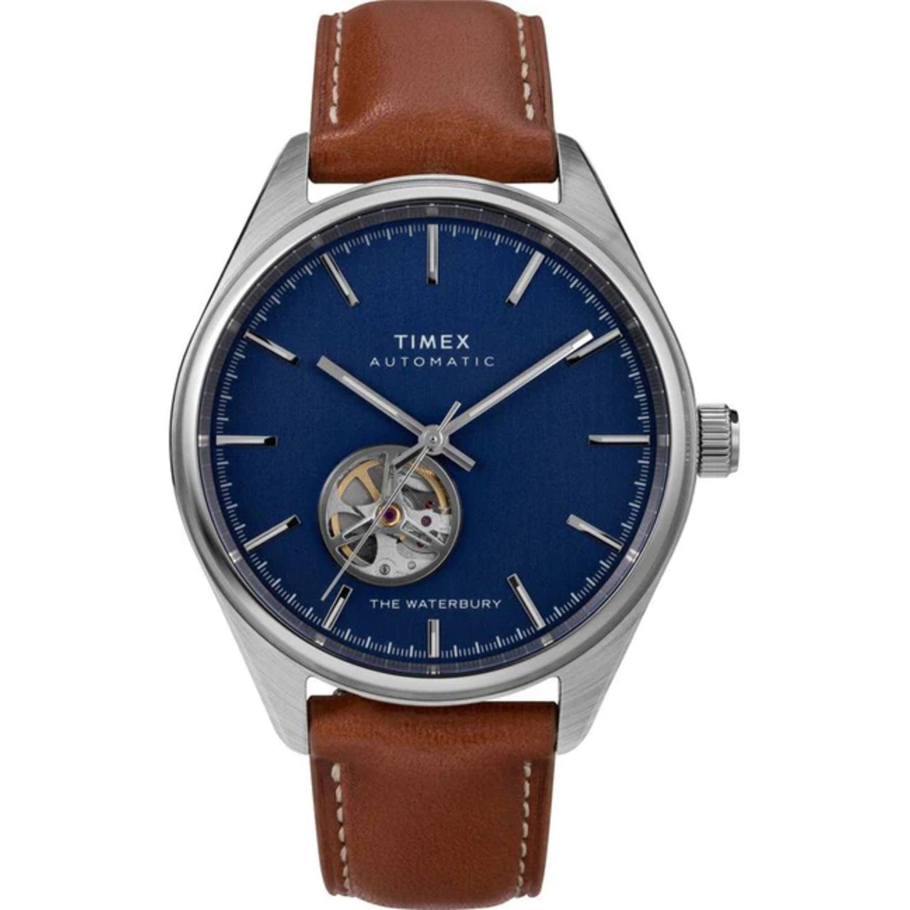 Timex Men s Watch Waterbury Open Heart Dial Brown Strap Automatic