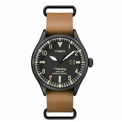 Timex Men's Watch - Waterbury Quartz Black Dial Brown Leather Strap | TW2P64700