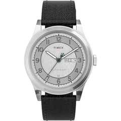Timex Men's Watch - Waterbury Silver Dial Black Leather Strap Quartz | TW2U90200VQ