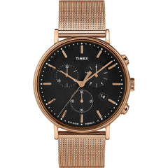 Timex Unisex Chronograph Watch - Fairfield Black Dial Mesh Bracelet | TW2T37100