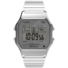 Timex Unisex Chronograph Watch - T80 Digital Dial Silver Bracelet | TW2R79100YB
