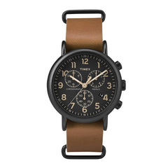 Timex Unisex Chronograph Watch - Weekender Black Dial Leather Strap | TW2P97500JV