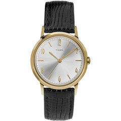Timex Unisex Mechanical Watch - Marlin Silver Dial Black Leather Strap | TW2T18400ZV