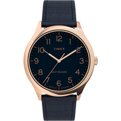 Timex Unisex Quartz Watch - Easy Reader Blue Dial Leather Strap | TW2U22400VQ