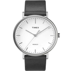 Timex Unisex Quartz Watch - Fairfield White Dial Black Leather Strap | TW2R26300VQ