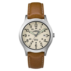 Timex Unisex Strap Watch - Expedition Scout Quartz Beige Dial Tan Leather | TW4B11000JV