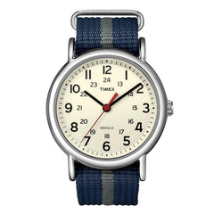 Timex Unisex Strap Watch - Weekender Beige Dial Quartz Blue & Grey Nylon | T2N654JV