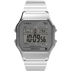 Timex Unisex Watch - T80 Grey Dial Silver Stainless Steel Expansion Band | TW2R79100